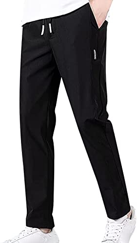 Generisch Jogginghose Herren Slim Fit Gym Sommer Dünne Schnelltrocknend Breathable Casual Trainingshose Sporthose Klassische Ice Silk Lightweight Freizeithose Mit Reißverschluss Taschen-Schwarz-5XL