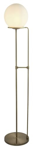 Licht-Erlebnisse Stehleuchte niedrig 145 cm in Messing Antik Weiß Glas Metall Kugelschirm blendarm Jugendstil E27 Stehlampe Wohnzimmer
