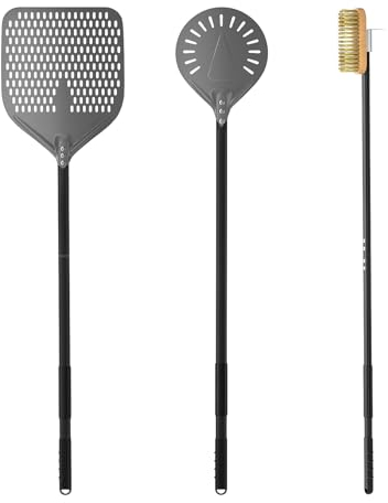 G.a HOMEFAVOR Pelle à Pizza Perforée De 12 Pouces En Aluminium Anodisé Dur De 9 Pouces, Brosse Pour Four à Pizza Ensemble De 3 Pièces Pour Four à Pizza