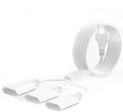 Cavo di alimentazione con spina piatta, cavo di alimentazione 2 m, spina europea 3 in 1 tipo C su presa europea, 0,75 mm², max. 2,5 A/250 V, per casa, TV, bianco