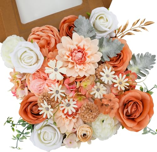 Floweroyal Künstliche Blumen Combo Champagner Blumen Mix Seidenblumen Dahlie Rosen mit Stielen für DIY Hochzeit Brautsträuße Babyparty Blumenarrangement Tischaufsätze Heimdekorationen