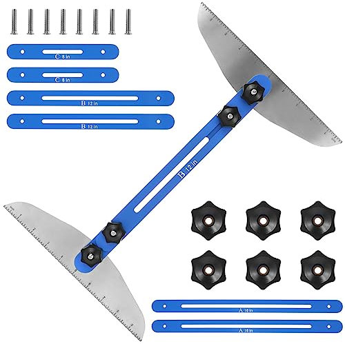 Stair Tread Template Tool, 11-60 Metal Measuring Stair Tool Adjustable High Precision Stair Tread Gauge Measuring Tool Stair Jig Measuring Stair Tool for Stairs Risers Shelves Partitions (blue)