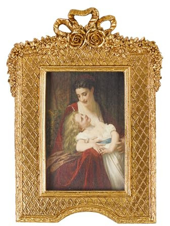 SDlumeiy Vintage 4x6 Photo Frame, Beautiful Resin Photo Frame with Glass, Gold Photo Frame for 4x6 inch Photo, Suitable for Wall Hanging or Tabletop Display Photo Frame (Gold 4x6)