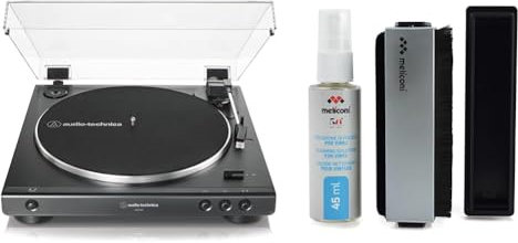 Audio-Technica AT-LP60xBK Giradischi con trasmissione a cinghia completamente automatico & Meliconi Vinyl Kit Di Pulizia Professionale Per Tutti I Tipi Di Dischi, Argento