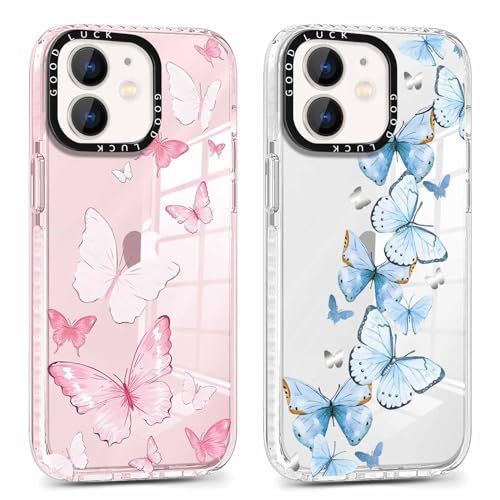 Foonary 2 Pack Clear Print Phone Case for iPhone 11 6.1,Slim Soft TPU Silicone with Butterfly Design Aesthetics Transparent Pattern Cases,Shockproof Bumper Protector Cover for iPhone 11 Girls