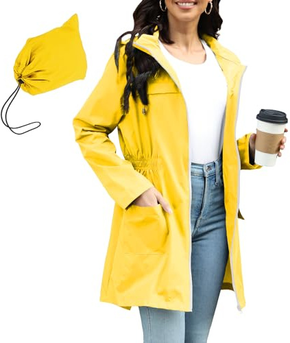 PONCEAU Damen Regenjacke Wasserdicht & Atmungsaktiv, Leichter Fahrrad Windbreaker mit Kapuze, Faltbare Übergangsjacke/Softshelljacke für Wandern, Reisen