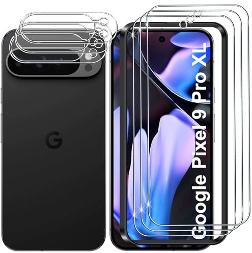 Lutree para Google Pixel 9 Pro XL Cristal Templado, 3+3 Piezas Protector de Pantalla + Protector de Lente de Cámara, Dureza 9H HD Anti-Arañazos Vidrio Templado Película Protectora
