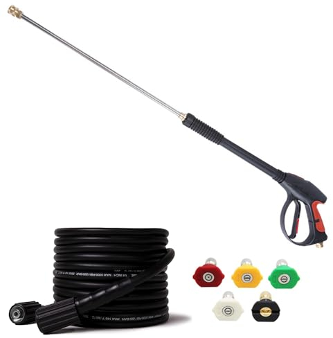 QUTUNI Pressure Washer Gun and Hose Kit, 3000PSI High Power Pressure Washer Gun Replacement Kit with 26 Ft Hose, 21 Inch Extension Wand and 5 Sprayer Nozzle Tips