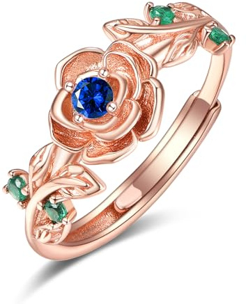 Zeuslia S925 Sterling Silber Ringe für Frauen, Rose Schmuck Rosegold, Mama Geburtstag Hochzeit Jahrestag Geschenke, Freundin Tochter Ring mit Geburtsstein