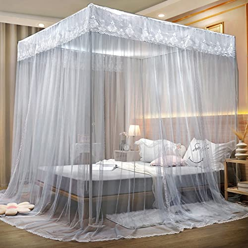 Generisch Zanzariera per letto matrimoniale, universale, quadrata, con struttura in acciaio inox e a T, 3 aperture laterali, baldacchino, zanzariera da viaggio a casa