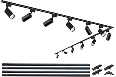 Brightened Track Lighting Heads and Rails Kit, 20W 6000K Plug in LED Track Lights Compatible with H-Type Track Light System with 4x1m Track Rails Modern Indoor Spotlight for Accent Illumination