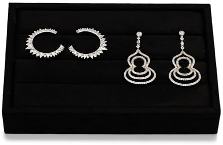 Papten Velvet Jewelry Ring Organizer Trays Stackable Jewellery Drawer Organiser Tray for Earrings Ring Display Showcase,Black