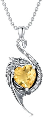 LONAGO Drache Halskette 925 Sterling Silber Schwarzer Drache mit Herzförmigem Geburtsstein Anhänger Halskette für Damen (November)