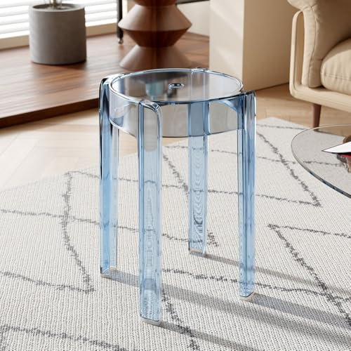 SJKJNK Küchenhocker Barhocker aus Acryl, 18 Zoll hoher transparenter Esszimmerhocker, stapelbarer Stuhl aus Kunststoff, Moderne Hocker in Thekenhöhe, ohne Armlehnen (blau)