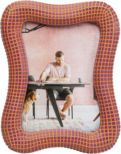 Kare Design Bilderrahmen Wavy, Orange, Handbemalt, Unikat, Stehend Verwendbar, Wandmontage möglich, Modernes Design, A5 Größe, Geschenkidee, 23x18x2 cm (H/B/T)