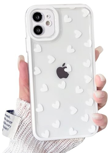 NITITOP Compatible with iPhone 11 Case Cute Clear White Durable Love Heart Pattern for Girls Women Soft TPU Transparent Colourful Frame Full Camera Lens Shockproof Protective Cover - White