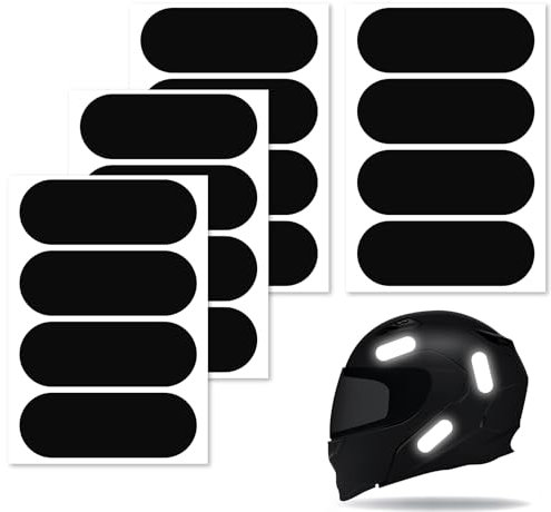 Reflektoren Aufkleber Schwarz, 16 Stück Motorrad Reflektor Klebeband, Reflektierende Aufkleber Nacht Sichtbarkeit, Motorradhelm Reflektoren Aufkleber für Fahrrad Kinderwagen,8x3cm