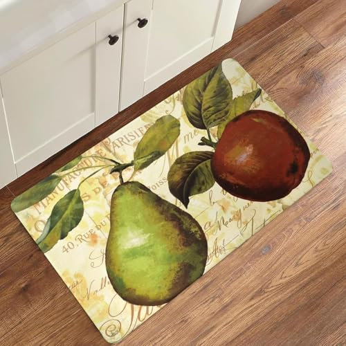OMHHBX Waschbar Küchenläufer – Modern Gelb Küchenteppich Obst Muster Teppichmatte rutschfest Pflegeleicht Teppiche für Küche, Flur, Eingangsbereich, Esszimmer – 90x150cm