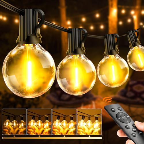 Outdoor Festoon Lights Mains Powered -200ft LED Garden String Light 60M Dimmable Timer Waterproof G40 Bulbs Hanging Patio Lighting with Remote Control for Outside Gazebo Pergola Balcony Cafe