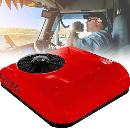 YANGYMM Aire Acondicionado de 12V/24V para Caravana, Aire Acondicionado de Techo de Caravana de CamióN EléCtrico Universal, para Minivans, Aire Acondicionado para Camiones Y VehíCulos,Red-12V