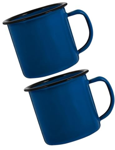 MAGICLULU Taza Esmaltada De Estilo Antiguo Azul 2 Piezas, Taza De Té y Agua Clásica, Material Seguro y Resistente, Adecuado para Uso Casa, Oficina y Viajes
