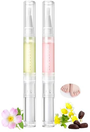 2PCS Nail Growth Treatment & Hardener Pen – Extra Strong Nail Oil with Brush Tip, Deeply Nourishes Cuticles, Portable Daily Nail Care (Lemon & Peach)