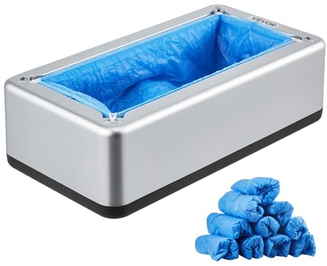 VEVOR Dispensador Automático de Cubrezapatos con 100 Cubrezapatos Desechables Antideslizantes, Apto Hasta la Talla 11 de EE. UU. para el Hogar, Oficina, Laboratorio, Fábrica, Hospital, Plateado