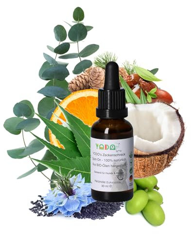 YODO’s Zeckenschreck, 100% natural tick protection, tick oil for dogs and cats to repel ticks, 7 organic oils, 750 drops 30ml pipette bottle, Eucalyptus
