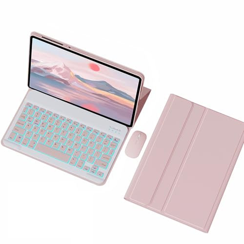 FAYGAOAI Étui Clavier pour Lenovo Tab M10 FHD Plus (2nd Gen) 10.3 Pouces (TB-X606F/X606X), Rétroéclairé 7 Couleurs, Clavier sans Fil Magnétique Détachable,Rose
