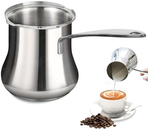 Türkische Kaffeekanne, türkische Kaffeemaschine, 500 ml Milchkanne 304 Edelstahl, Türkische Wildlederwanne, arabische Wildlederwanne für Induktionsherd, Keramikkochfelder und offene Flamme