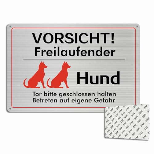 ZIENZENGYA 30x20cm Freilaufender Hund Schild Metall, Vorsicht Freilaufender Hund Schild Schilder Warnung vor Dem, Aluminium mit 3M Klebeband für Innen und Außenbereich