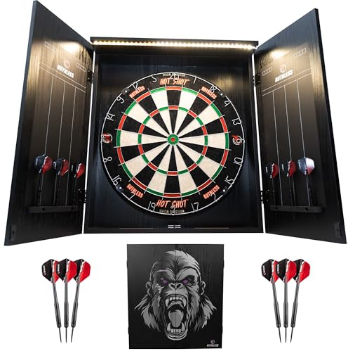 Ruthless Home Darts Center | Komplettes Home Dart Board Center inkl. Schrank, Dartscheibe und 2 Sets Dartpfeile
