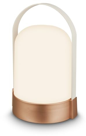 BRILONER - LED Tischlampe kabellos IP44 mit Touch, dimmbar in Stufen, warmweißes Licht, Akku Tischleuchte, Nachttischlampe, LED Lampe, Camping, Outdoor, 14,5 x 13,5 x 24 cm, Altweiß-Bronze metallic
