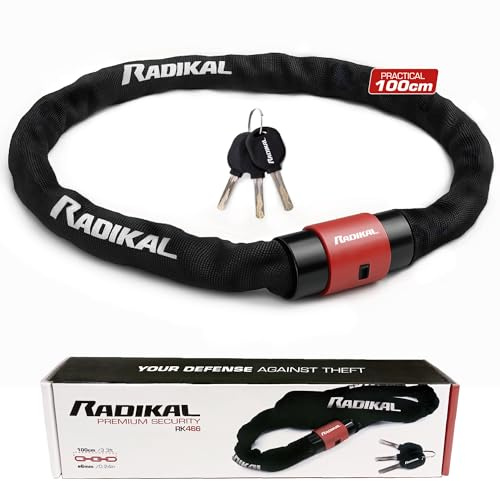 RADIKAL RK466 Candado Bicicleta Cadena Antirrobo de Acero ø6mm, 100cm, Cierre Giratorio con Tapa, Cadena Ligera Flexible, Antirobo Motocicleta, Bloqueo Universal Moto Scooter Bici, Cerradura Seguridad