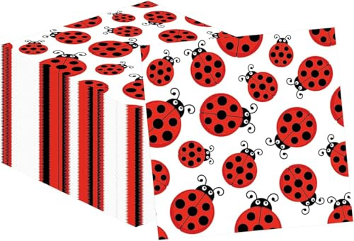 20 Stück Marienkäfer Deko Servietten, 33x33 cm Ladybug Papierservietten | Ladybug Geburtstag Deko Servietten, Marienkäfer Servietten für Geburtstag Party