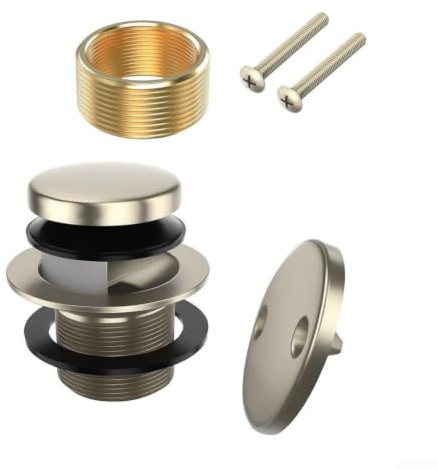 Universales Badewannen-Ablaufabdeckungs-Set mit Messinggewinde-Adapter für Rohre, Zinklegierung und ABS-Konstruktion, Push-to-Open-Mechanismus, inkl. Überlaufplatte und Schrauben