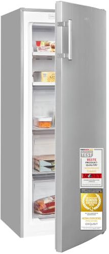 Exquisit Gefrierschrank 161 l No Frost | Energieklasse D | Schnellgefrieren | digitale Temperaturanzeige | leise 39 dB | GS5231-NF-H-040D inoxlook