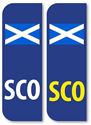 Pack of Four Scotland Flag Car Registration Number Plate vinyl stickers Measuring 104mm by 35mm Each SCO Scottish Flag