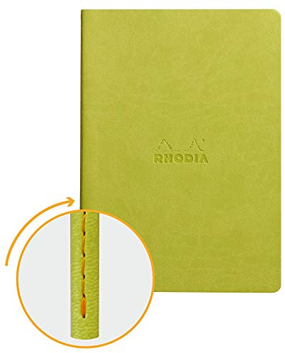 RHODIA 116456C - Soft Notebook Stitched Textile Anis - A5 - Dotted Dot - 64 pages - Ivory Clairefontaine Paper 90 g/m - Faux Leather Cover - Rhodiarama Collection