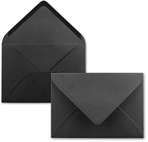 25x Briefumschläge B6-17,5 x 12,5 cm - Schwarz - Nassklebung mit spitzer Klappe - 120 g/m² - Für Hochzeit, Gruß-Karten, Einladungen