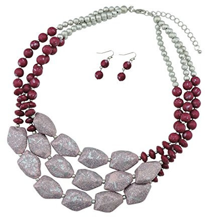 BOCAR Multi Layer Necklace for Women Beads Statement Chunky Necklace and Earring Set (NK-10204-rose)