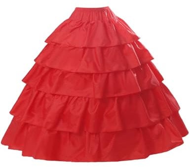 BEAUTELICATE Damen Reifrock Brautkleid Lang A-Linie Petticoat Rockabilly Barock Kleid Unterröcke Krinoline 4 Ringe mit Rüschen fur Hochzeit Karneval Halloween (Rot, L-XL)