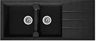 STRADOUR Evier cuisine a encastrer 2 bacs + 1 égouttoir Aloa - Résine - 116 x 50 cm - Noir