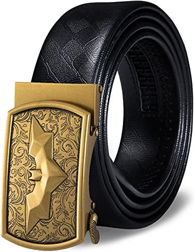 Barry.Wang Men's Batman Buckle Belt,Genuine Leather Belt Ratchet Sliding Buckle Metal Fashion Gift Packaging