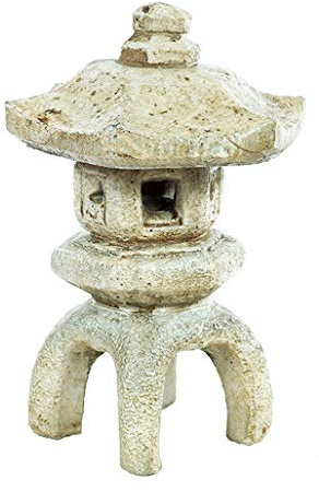 Solid Rock Stoneworks Japanese Lantern — 2-Piece Stone Garden Pagoda with Open Windows, 17”H Outdoor Yard Decor, Heavy-Duty Concrete, Weather Resistant- Buff Stain Color
