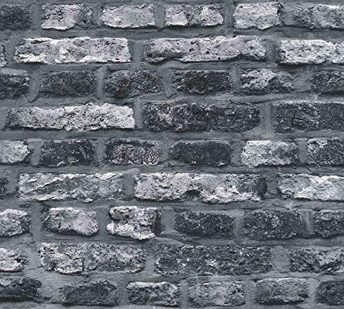 A.S. Création Papier Peint Brique Elements Papier peint intissé - 10,05m x 0,53m - Gris Noir Fabriqué en Allemagne 362812 36281-2
