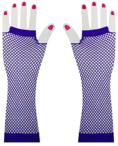 MoreChioce Damen Netz Handschuhe,Frauen Lange Fingerlose Netzhandschuhe Handstulpen für Party Fasching und Show Kostüme,Lila