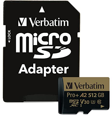 Verbatim Carte mémoire microSDXC Pro Plus 666X 512 Go avec Adaptateur, UHS-I V30 U3 Classe 10 avec Classe A2 (70393)