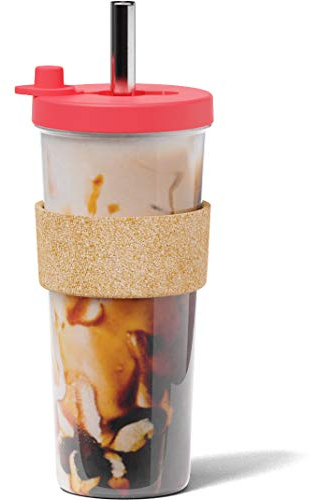 Dodoko Reusable Boba Cup and Straw Boba Tea Cup Bubble Tea Cup and Straw Reusable Iced Coffee Cup Cold Coffee Cup Smoothie Cup with Lid and Straw Smoothie Cup to go Smoothie Tumbler 24 oz - Hot Pink