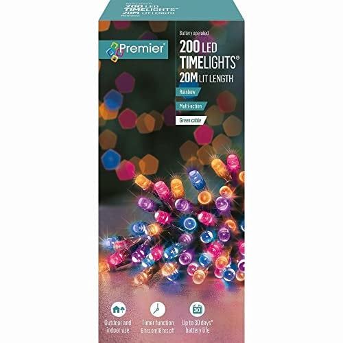 Premier 200 Rainbow Multi Action Battery Operated LED Lights with Timer